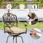 VINGLI Outdoor Swivel Bar Stools Set of 2, Cast Aluminum Patio Bar Height Chairs, All-Weather Bar Dining Chairs Outdoor Swivel Patio Furniture (Elizabethan Back)