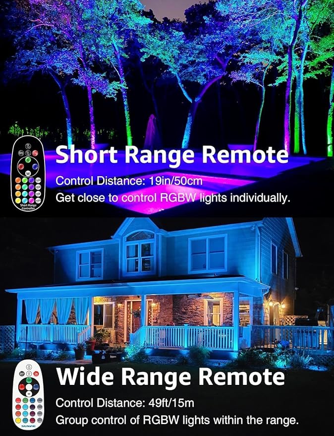 Landscape Spotlights, 24 Pack 12W RGBW Color Changing, Black Aluminum