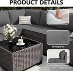ALAULM 10 Pieces Outdoor Patio Furniture Set with 2 Swivel Chairs Outdoor Furniture Patio Sectional Sofas with 55000 Gas Fire Pit Patio Conversation Set w/7 Cushions-Grey