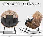 JAMFLY Egg Chair Outdoor Rocking Chairs, Wicker Patio Chair Oversized Lounger Chair with Cushion for Indoor Living Room Bedroom Outside Patio Backyard Balcony, Gray Cushion