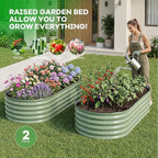 Galvanized Raised Garden Bed Outdoor, 6x3x1.4ft Oval Metal Raised Beds for Gardening, Rust-Resistant Garden Planter Box for Planting Vegetables, Flowers, Fruits in Lawn(Olive Green, 2 Packs)