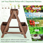Giantex Vertical Raised Garden Bed, 3 Wood Planter Boxes for Flower Vegetable Fruit Herb, Freestanding Garden Planter with Drain Holes, Elevated Raised Beds for Indoor Outdoor Lawn Patio Yard, Brown