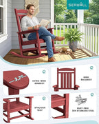 SERWALL Oversized Outdoor Rocking Chair, All-Weather Patio Rocking Chair, HDPE Porch Rocker for Adults, Red
