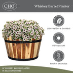 Classic Home and Garden Outdoor Whiskey Resin Flower Pot Barrel Planter, Oak Brown, 20.5" (Pack of 2)