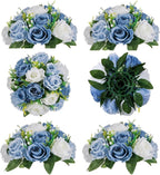 Artificial Flower Balls, Dusty Blue Silk Rose Centerpieces with Baby's Breath