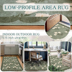 Outdoor Rug 3x5 ft Washable Floral Entryway Mat in Sage Green