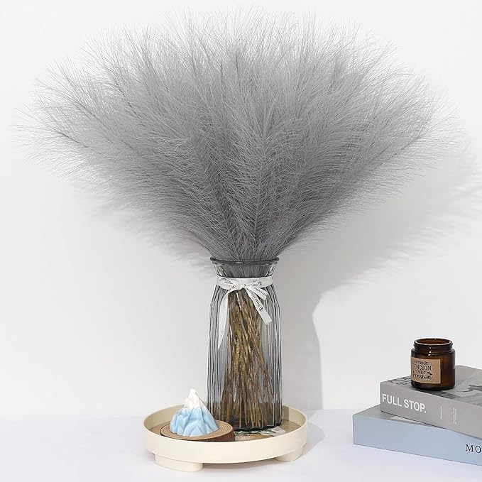 Artificial Plants Greenery: 30 Pcs Grey Faux Pampas Grass, 21.7 Inch Silk