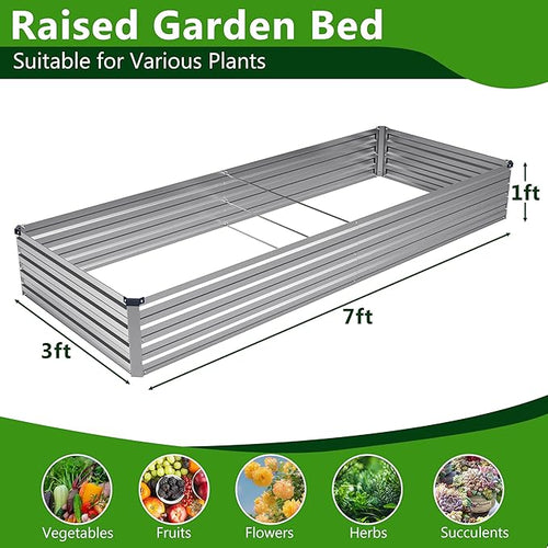 2PCS 7x3x1ft Galvanized Raised Garden Bed Kit,Metal Planter Box for Vegetables,Flowers,Herbs Durable Rust-Resistant Patio Gardening Beds,Silver