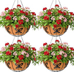 14 inch Metal Hanging Baskets For Plants Outdoor 4 Pack Round Metal Wire Hanging Basket Planter with Coco Fiber Liners Chain Round Wire Plant Holder for Garden, Patio, Deck, Porch Plants Flower Potss
