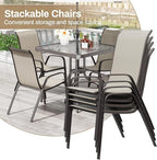 TLSUNNY Patio Dining Set 5 Pieces, All Weather Outdoor Furniture W/30"X 30" Table and 4 Stackable Textilene Chairs, Metal Table and Chairs for Patio, Lawn, Garden, Poolside, Backyard (Beige)