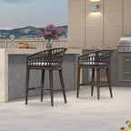 PURPLE LEAF Outdoor Rattan 24" Counter Height Bar Stools Chair Set of 2, Modern Patio Wicker Barstool with Backrest for Indoor and Outdoor, Kitchen Island, Coffee