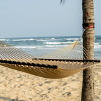 Lazy Daze Hammocks 10.5 FT Double 2 Person Caribbean Rope Hammock, Hand Woven Polyester Hammock with Spreader Bars, for Outside Outdoor Backyard Patio Poolside, 450 LBS Capacity, Tan