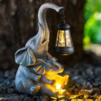 Solar Garden Statue Lights Loving Elephants Figurine with Solar Lantern, Outdoor Yard Decorations for Patio Porch Home, Housewarming Elephant Gifts for Mom, Women