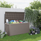 ROJIK Outdoor Storage Housing Deck Box,Waterproof Patio Furniture, Garden Tools, Cushions, Pool Accessories Storage Bench with Lockable Lid and Side Handles (Grey,320 Gallon)