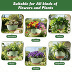 4-Piece Set of 8-Inch Hanging Planters with Automatic Watering System and Drip Tray, Includes Metal Chain, Suitable for Various Indoor and Outdoor Plants and Flowers, Green-Brown