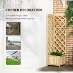 Outsunny Wooden Raised Garden Bed with Trellis, 57" Freestanding Corner Planter Box for Vine Plants Flowers Climbing and Planting Natural