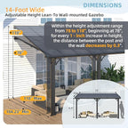 AECOJOY 10' x 14' Adjustable Height Outdoor Lean to Gazebo Pergola for Patio, Large Wall-Mounted 6.5-9.8 Ft Hard Top Metal Heavy Duty Metal Awnings Shelter Pergolas and Gazebos Clearance with Roof