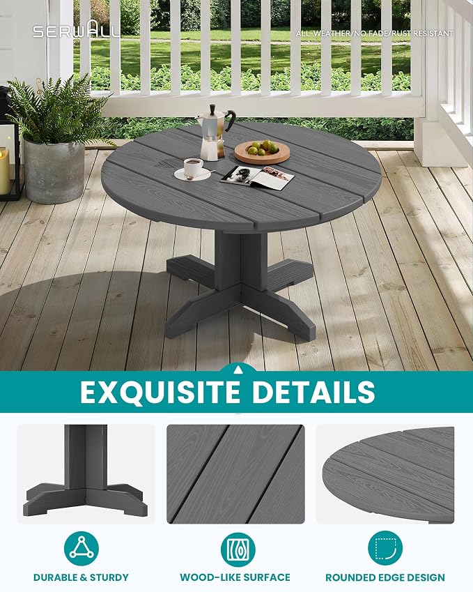 Coffee Table 36 Inch Round Gray HDPE Weatherproof Patio Table