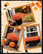 Artificial Fall Flowers Faux Mums for Outdoor Planters,Orange Red 16 Bundles Silk Fake Plants UV Resistant for Outside,Autumn Decorations for Porch,Pot,Window Boxes,Front Yard,Thanksgiving Home Decor