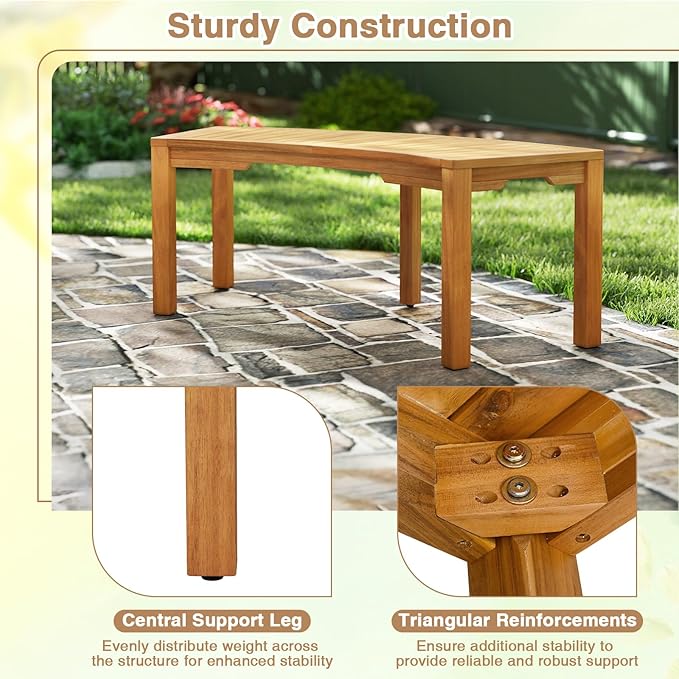 Tangkula Outdoor Curved Bench, Acacia Wood Fire Pit Bench w/Slatted Seat, Patio Backless 2-Person Seating for Porch, Yard, Garden, 800 LBS Max Load, Oil Painted (2, 45")