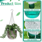 Meanplan 4 Pcs Self Watering Hanging Planter Indoor 6.5 Inch Hanging Baskets for Plants Outdoor Plastic Flower Pot with 3 Hooks Chains Drainage Holes for Garden Home, Medium Size(Emerald, Gray)