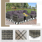 Tangkula 7 Pieces Wicker Patio Furniture Set, All-Weather Outdoor Rattan Sectional Sofa Set with Cushions & Tempered Glass Coffee Table, Outside Sofa Set for Garden, Lawn, Deck, Backyard (Grey)