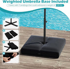 Tangkula 10ft Solar LED Patio Umbrella with Base, Offset Cantilever Outdoor Umbrella with 32 LED Lights, Infinite Tilt, 360 Degree Rotation, Crank Handle for Pool Deck Garden Backyard (Turquoise)