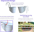 LaLaGreen Outdoor Rail Planter (2 Pack, 11.8 Inch) Metal Iron Hanging Flower Pot Deck Railings White Fence Bucket Modern Countryside Boho Style Wall Mount Window Box Plant Holder Hooks Porch Decor