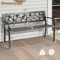 Garden Bench, 50-Inch Iron Frame with Black Rose Pattern Backrest