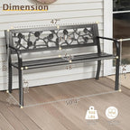 Garden Bench, 50-Inch Iron Frame with Black Rose Pattern Backrest