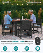 SERWALL Outdoor Dining Set for 4, HDPE Square Table and Chairs Set All Weather Patio Dining Set with 4 Classic Dining Chairs, 5-Piece Patio Dining Furniture for Deck, Black