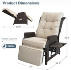 Outdoor Indoor Wicker Recliner with Adjustable Back and Footrest, Patio Reclining Chair with Flip-up Table, Outdoor Rattan Lounge Chair, Upgrade Beige