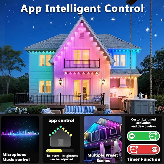 500FT Permanent Outdoor RGB Lights, IP67 Waterproof Smart Eave Lighting, with App/Remote Control Eaves Light, DIY LED Scenes Modes for House Roof Decor,Christmas,Party