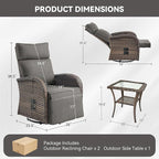 3 Pieces Zero Gravity Patio Swivel Rocking Recliner Chairs Set of 2 - Wicker Outdoor Lounge Chair with Side Table, Adjustable Backrest & Footrest, High Back Outdoor Recliner Chair for Pool Deck Gray