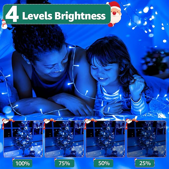 String Lights 196 ft Blue LED Outdoor Remote Timer