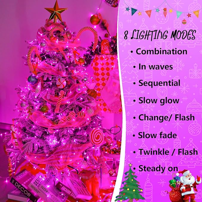 String Lights 165ft 500 LED Pink, Waterproof with Memory and Timer