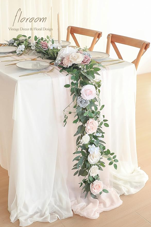 Artificial Eucalyptus Flower Garland, 6ft Blush and Powder Blue