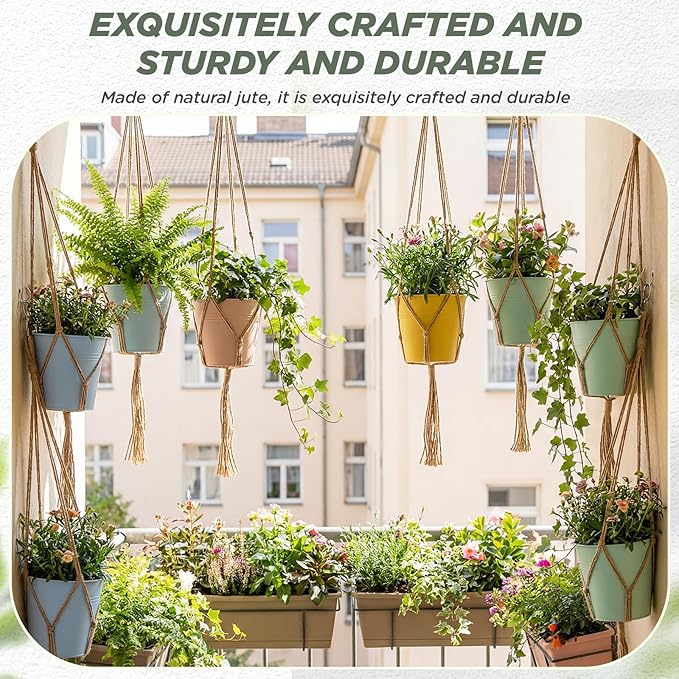 EBOOT 2 Pack 33 Inch Large Macrame Plant Hanger Rope to Hang Flower Pot Plant Holder for Indoor Outdoor Decorations, 4 Legs (Linen Color)