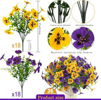 36 Pcs Artificial Fake Pansy Flowers for Outdoor, Faux UV Resistant Silk Pansies Flowers for Outside Planter Front Door Porch Yard Patio Window Box Home Decor (36, Yellow,Purple)