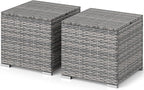 RELAX4LIFE Wicker Outdoor Storage Ottoman - 2-Piece Rattan Footstool w/Removable Cushion, Multipurpose Footrest Foot Stool Seating, Set of 2 Outdoor Ottomans for Patio Deck (Mix Grey-Black)