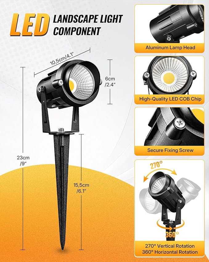 6W 700LM Low Voltage Landscape Lighting, 12V AC/DC 3000K Warm White LED Low Voltage Landscape Lights, IP65 Waterproof Outdoor Spotlights with Connectors for Garden Tree Yard 6 Pack W01SLP606