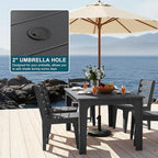 HDPE Patio Dining Set for 6, Weather-Resistant Outdoor Table with Umbrella Hole, Never Sagging One-Piece Tabletop with Metal Support Bars for Poolside Backyard Garden (Black)