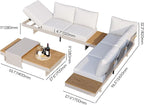 homary 6 Piece Aluminum & Teak Outdoor Sofa Set, Patio Sofa Seat L-Shaped Outdoor Sectional Sofa Set with Adjustable Backrests/Waterproof/Fade Resistant Cushions Ideal for Patios/Balconies,Light Gray