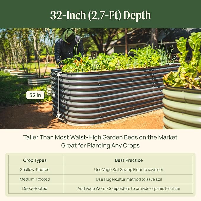 32" Extra Tall Raised Garden Bed Kits, 2 x 8 x 2.7ft Raised Planter Box Outdoor, 3.5 x 6.5 x 2.7ft Deep Root 9 in 1 Modular Metal Raised Beds for Gardening Vegetables Flowers Fruits - British Green