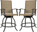 Kozyard Isabella Outdoor Swivel Bar Stools, Counter Height Patio Swivel Chairs with Textilene Seat, High Outdoor Bar Chairs for Backyard, Bistro, and Patio Bars Beige