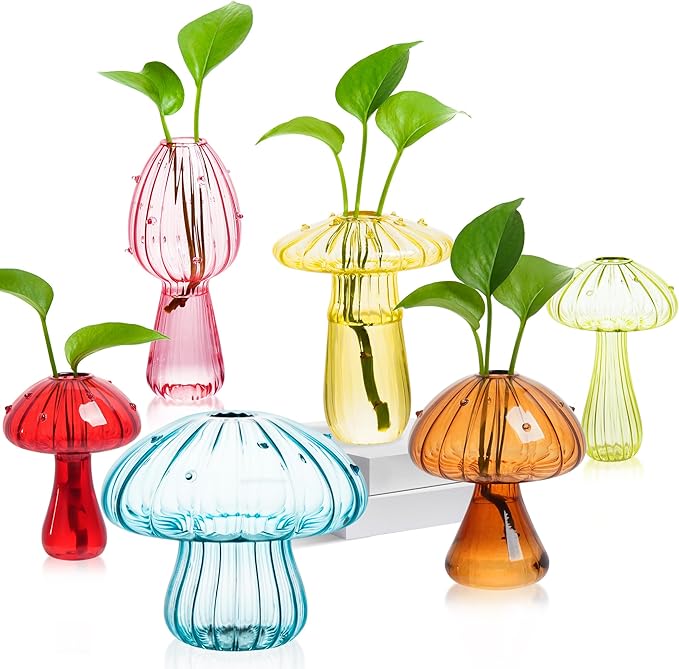 Terrarium Propagation Station Set of 6, Mushroom Glass Vases