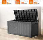 ROJIK Outdoor Storage Housing Deck Box - Waterproof Patio Furniture, Garden Tools, Cushions, Pool Accessories Storage Bench with Lockable Lid and Side Handles (Black 110 Gal)