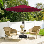 MEWAY 9ft Patio Umbrella Outdoor Table Umbrellas with Push Button Tilt and Crank, Market Umbrella 8 Sturdy Ribs for Deck, Garden, Pool and Backyard, Dark Red
