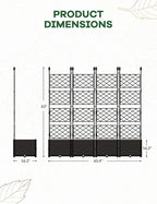 4 PCS Raised Garden Bed with Trellis & Privacy Screen, 66"w x 63"Tall Vertical Garden Planter Box for Climbing Plants - Sturdy Lightweight Outdoor Planter for Vegetables, Flowers on Patio, Balcony