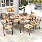 Tangkula 79" Large Patio Dining Table for 6, Acacia Wood 6-Person Dining Table with 2.5" Umbrella Hole & Metal Legs & Adjustable Foot Pads, Oval Outside Table for Garden, Poolside & Backyard